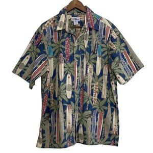 Vintage 90s Reyn Spooner Hawaiian Shirt Mens XL Blue Green Surfboard Surfer